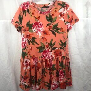 Acting Pro‎ women floral ruffle loose short sleeve top size M